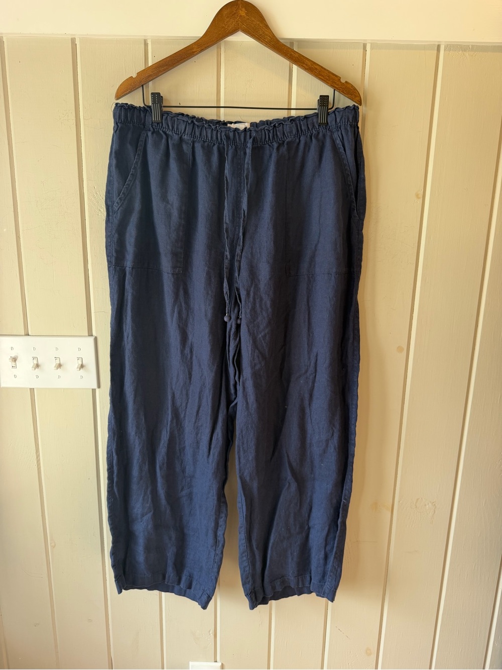 Cynthia Rowley Navy Wide Leg 100% Linen Wide Leg Pants, Size XL